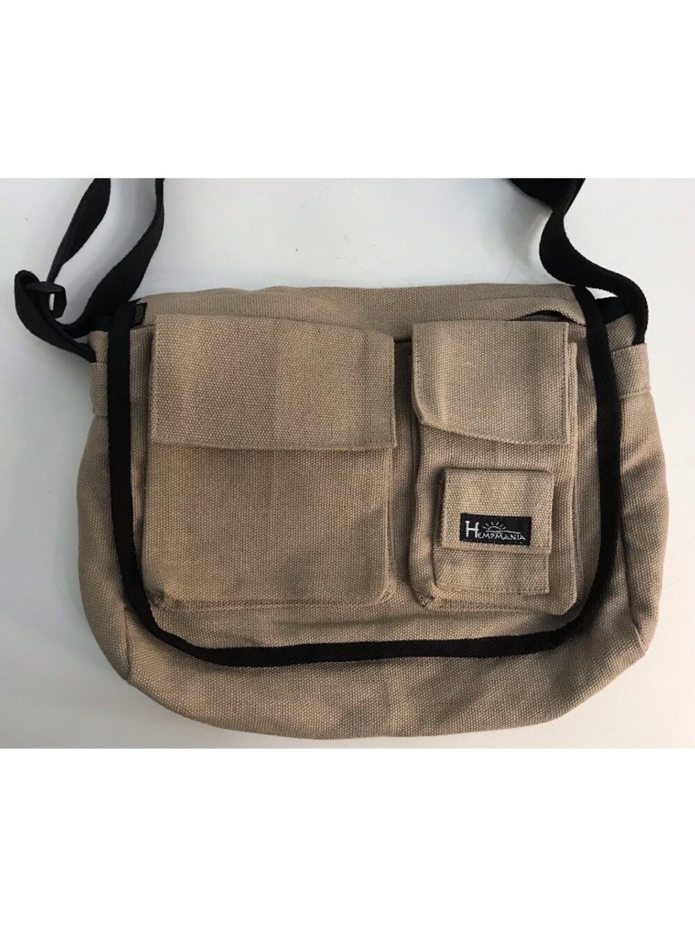 Hempmania Small Crossbody Bag Tan Zipper Zip Close Adjustable Strap Pockets